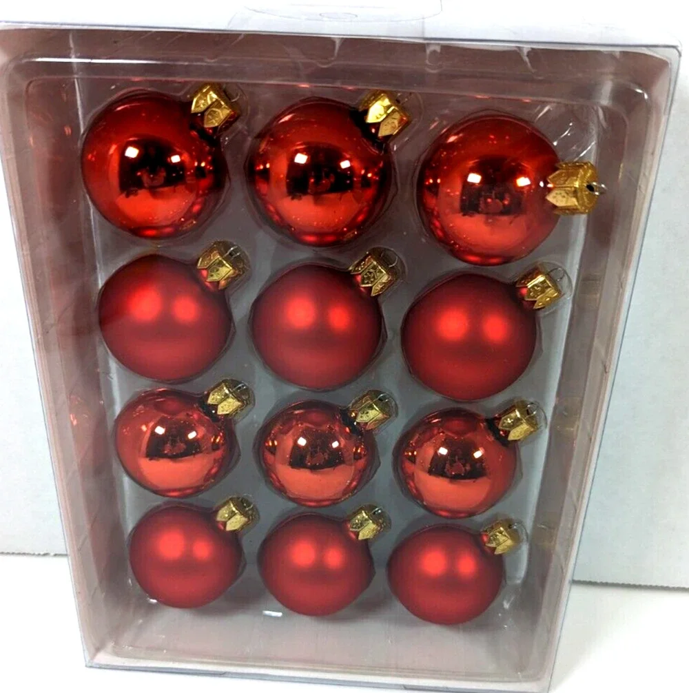 Vintage Dept 56 Glass Mini Ball Christmas Ornaments 12 Pack 1-5/8
